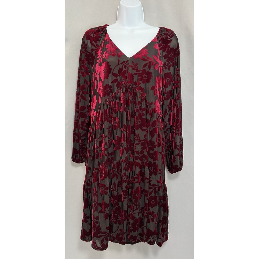 Just Taylor Dress Sz 14 Crushed Red Velvet W/Sheer Black Fully Lined Y2K Women's